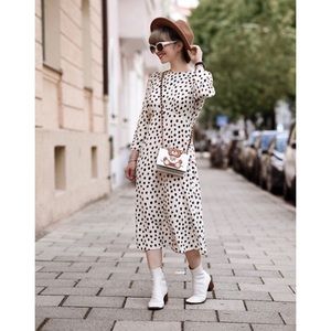 Cream Midi length Polka Dot Midi Dress